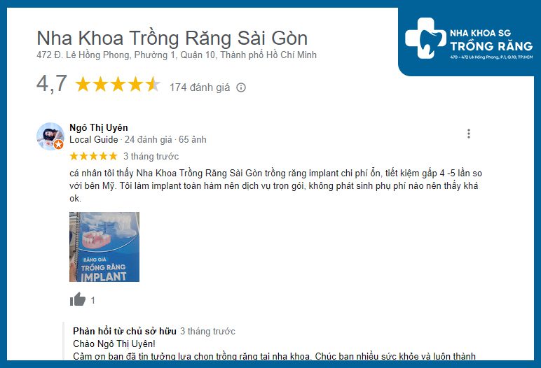 review nktrsg Khách hàng phản hồi về chi phí dịch vụ trồng răng tại nha khoa