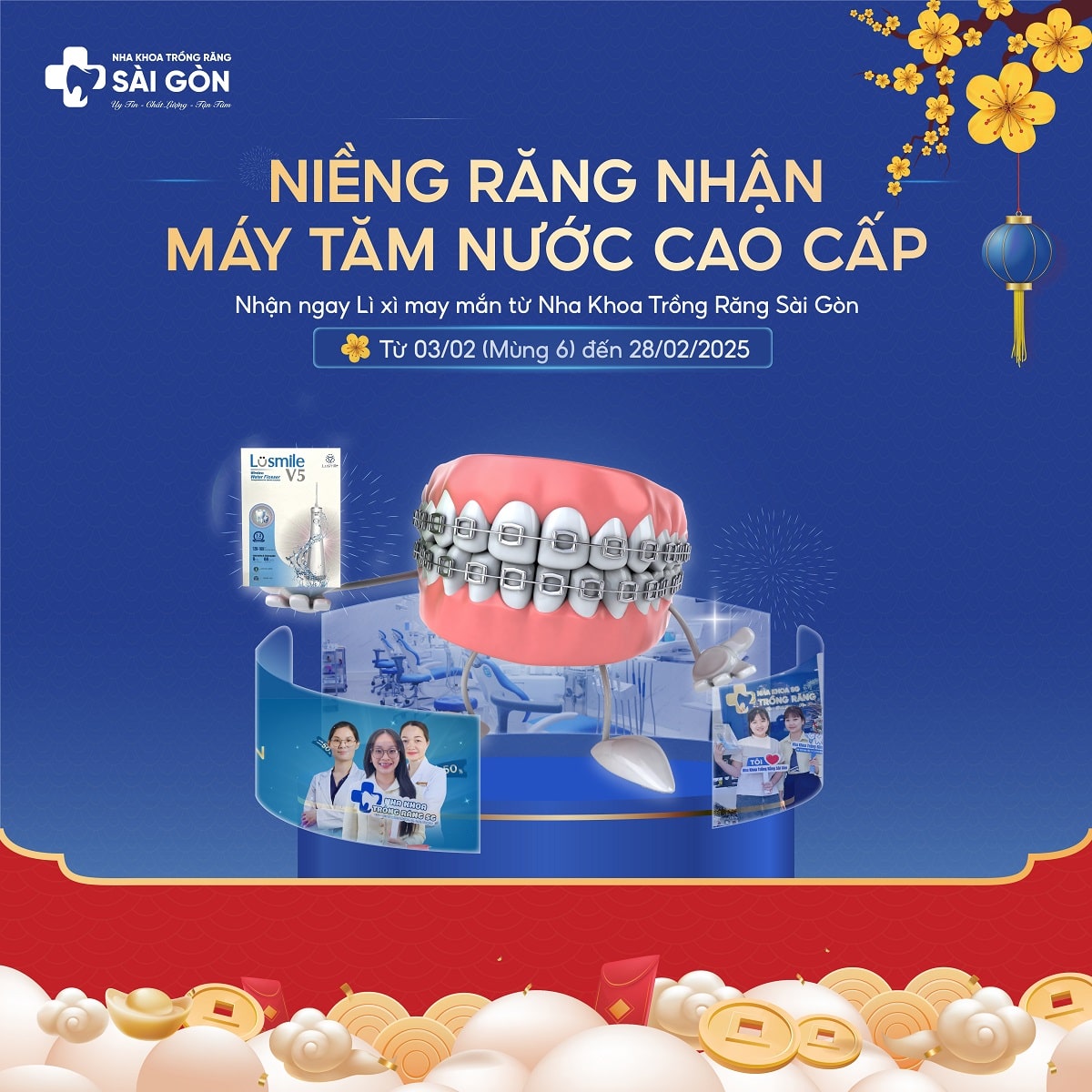 Nha Khoa Trồng Răng Sài Gòn Lì xì niềng răng nhận máy tăm nước cao cấp